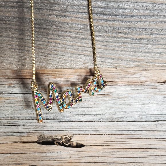 Mama Necklace - Gold Plated Copper & Austrian Crystals - Picture 7 of 12